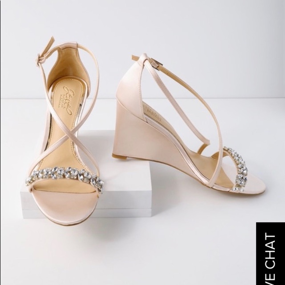Satin and Crystal Wedges with Crisscross Straps